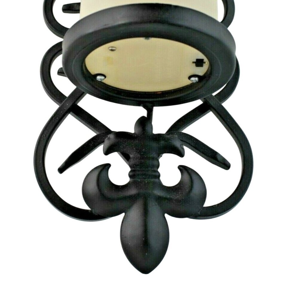 Fleur De Lis Wall Sconce 12" Wrought Iron Battery Operated Timer Faux Candle - Picture 6 of 6